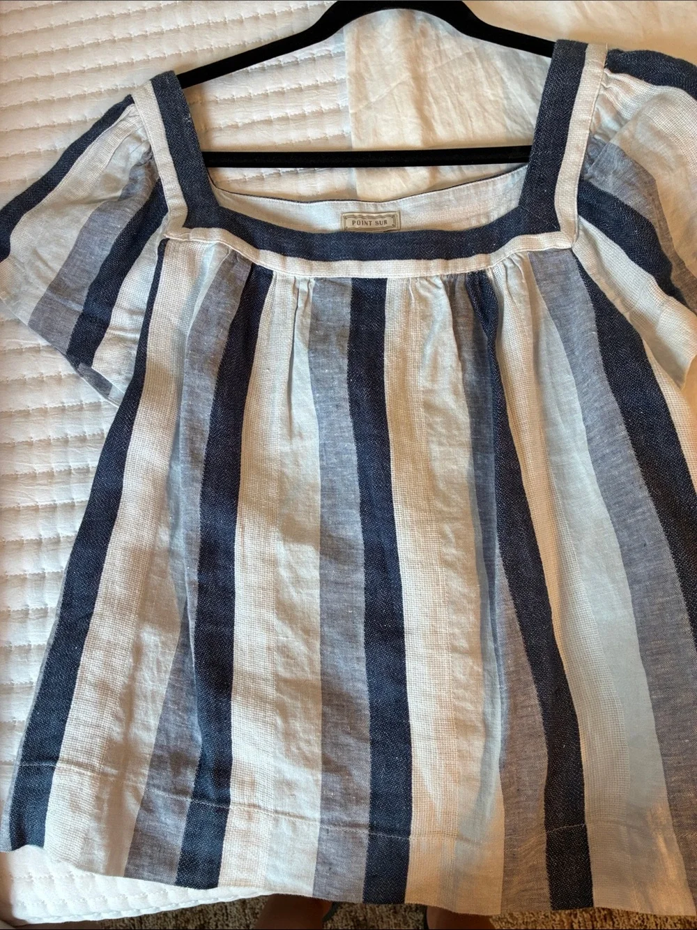 J. Crew Navy and White Vertical Stripe Square-Neck Blouse